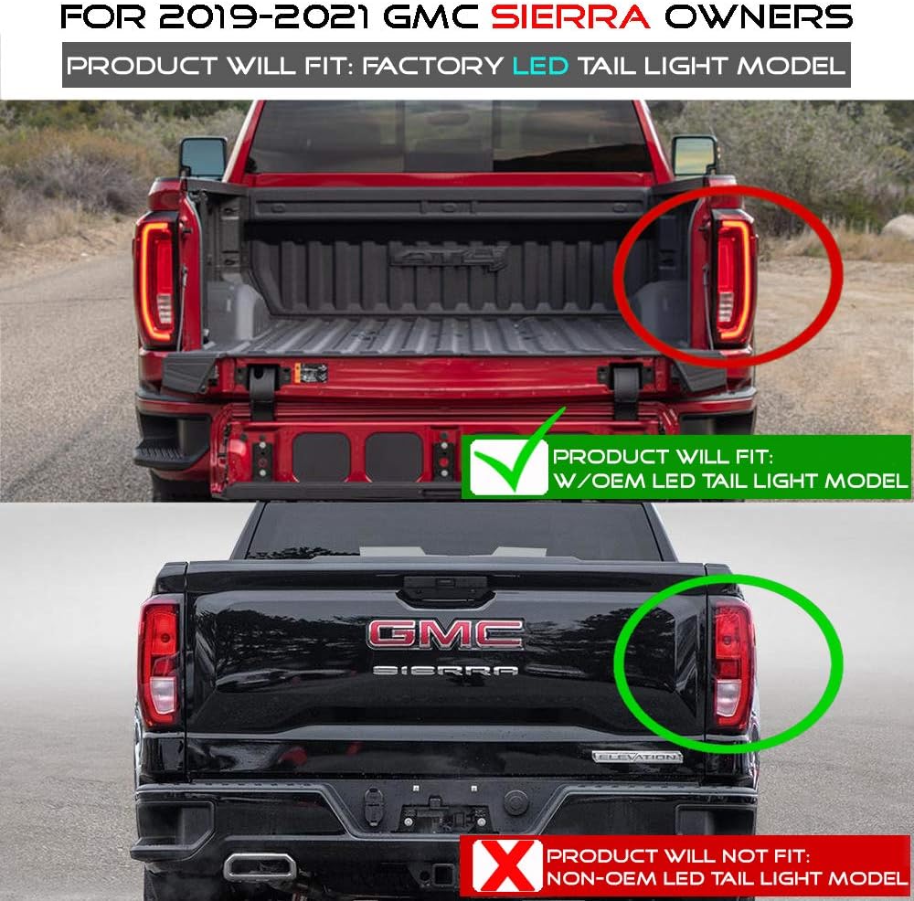 ACANII - For [LED Type] 2019-2023 GMC Sierra 1500 20-23 2500HD 3500HD Black LED Tube Tail Lights Brake Lamps Left+Right