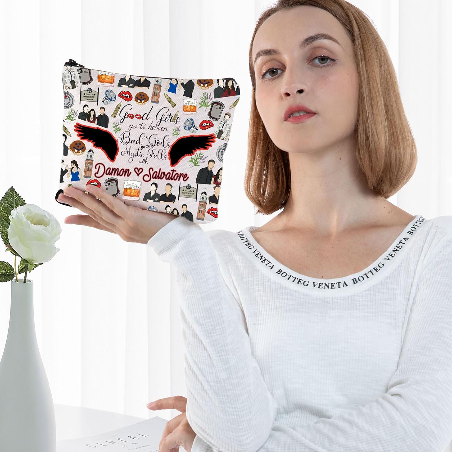 G2TUP The Vampired Inspired Cosmetic Bag Salvatore Brothers Fans Gift Bad Girls Go to Mystic-Falls Makeup Bag Vampired Brothers Merch(Good Heaven New)