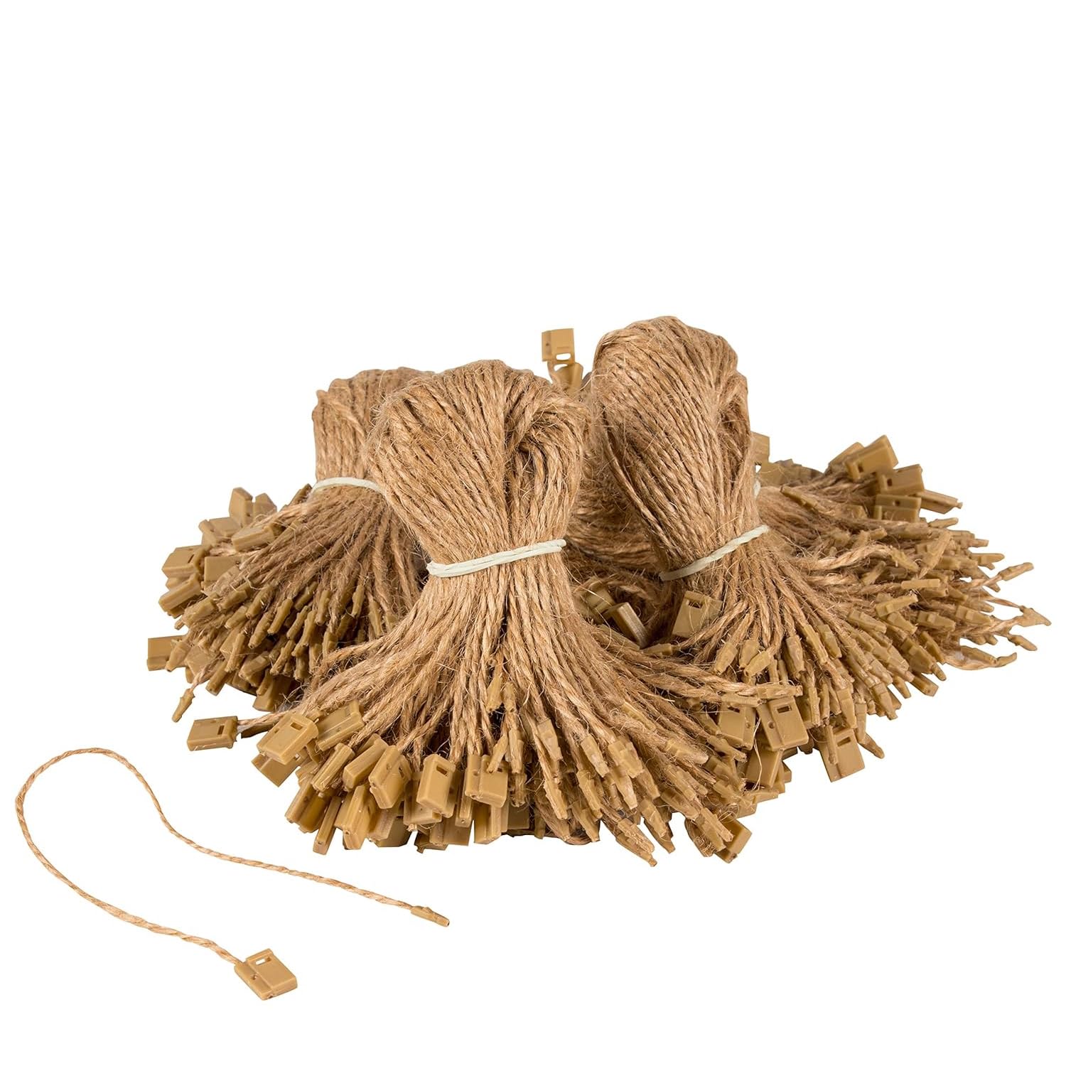 aakriti Hemp Twine Strings 7" Hang Tag String Hemp Twine Strings Price Fastener with Snap Lock Pin Loop Hook Ties Fast to Attach (Jute Hemp TAG PIN, 200pcs)-picture-15