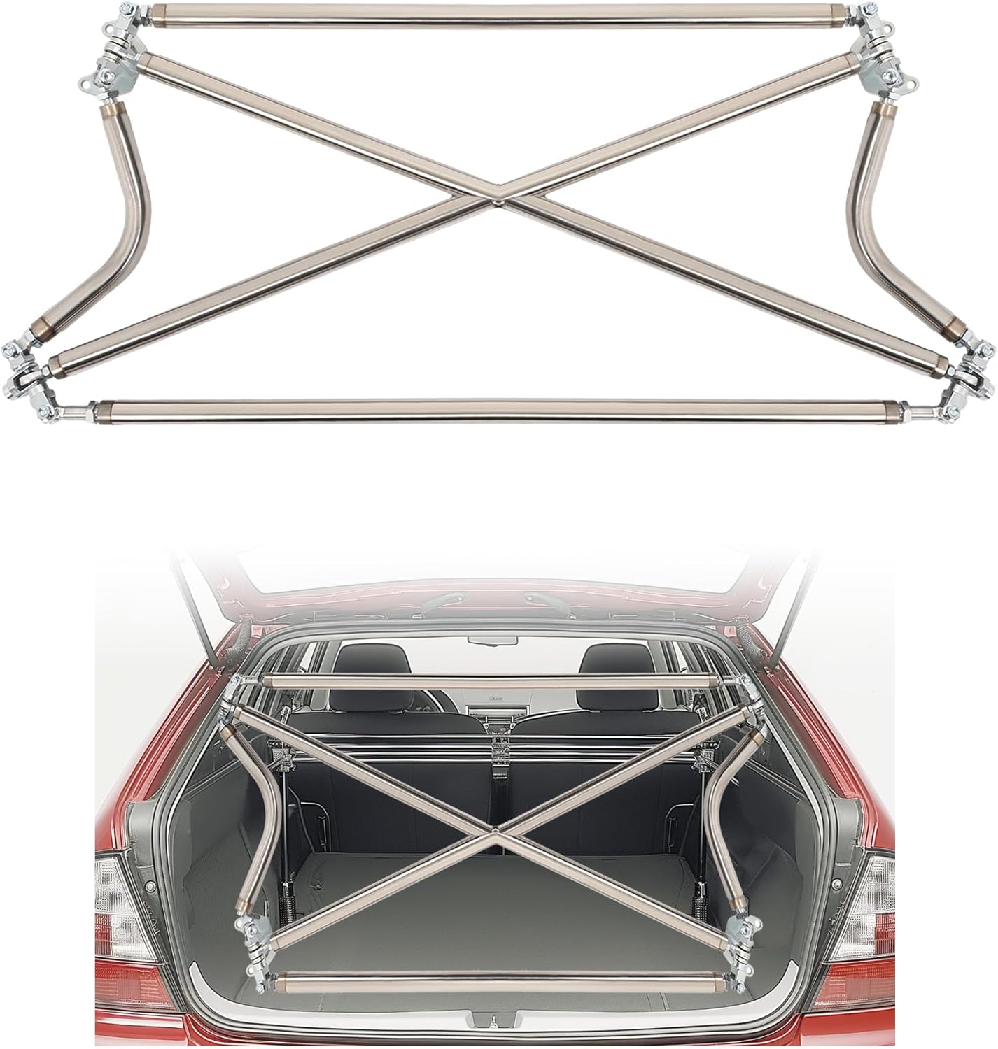 KUAFU Rear Strut Cross Bar Compatible with 1992-2000 Honda Civic EK9 Silvery Stainless Steel Rear Tower Brace Racing Cross Bars