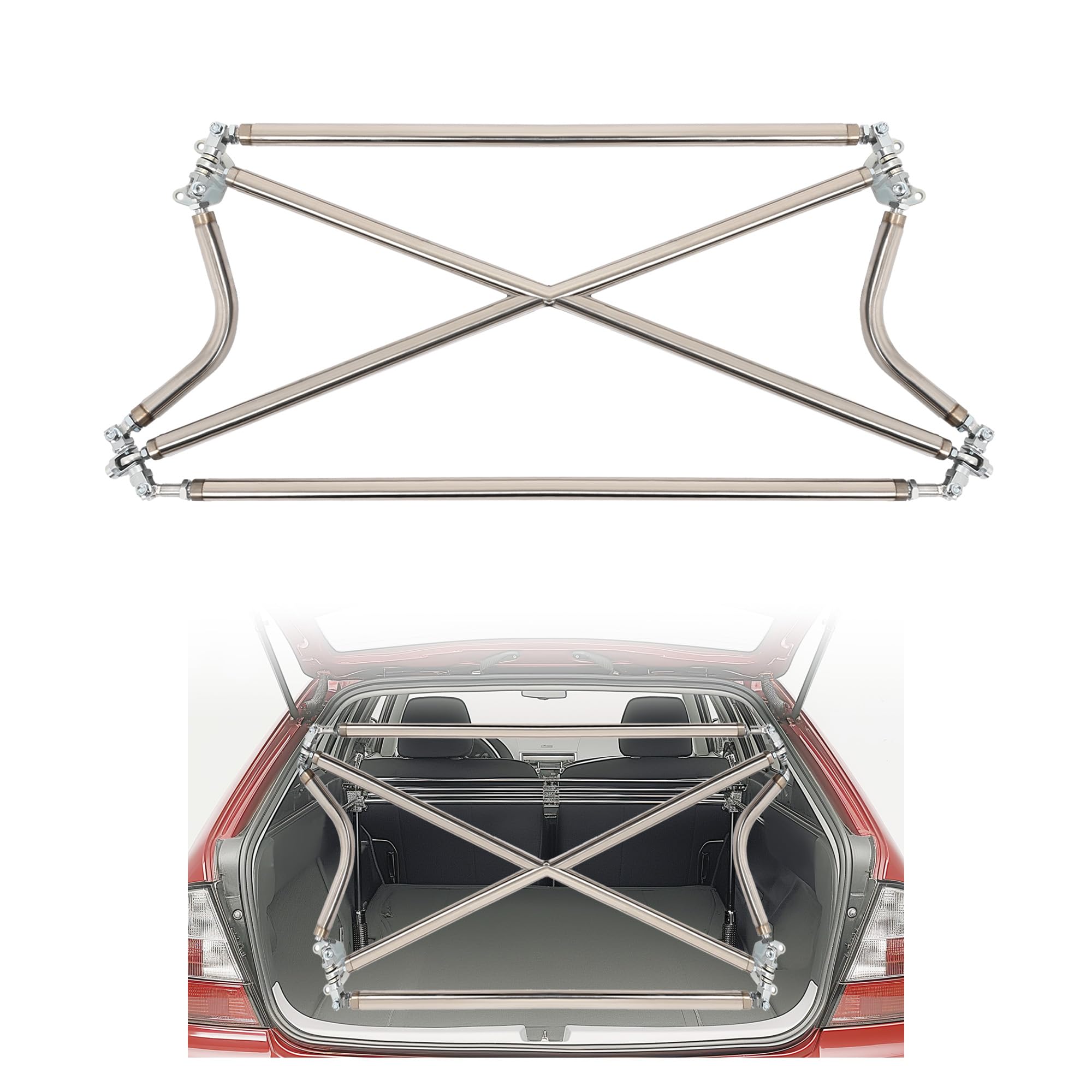 KUAFU Rear Strut Cross Bar Compatible with 1992-2000 Honda Civic EK9 Silvery Stainless Steel Rear Tower Brace Racing Cross Bars