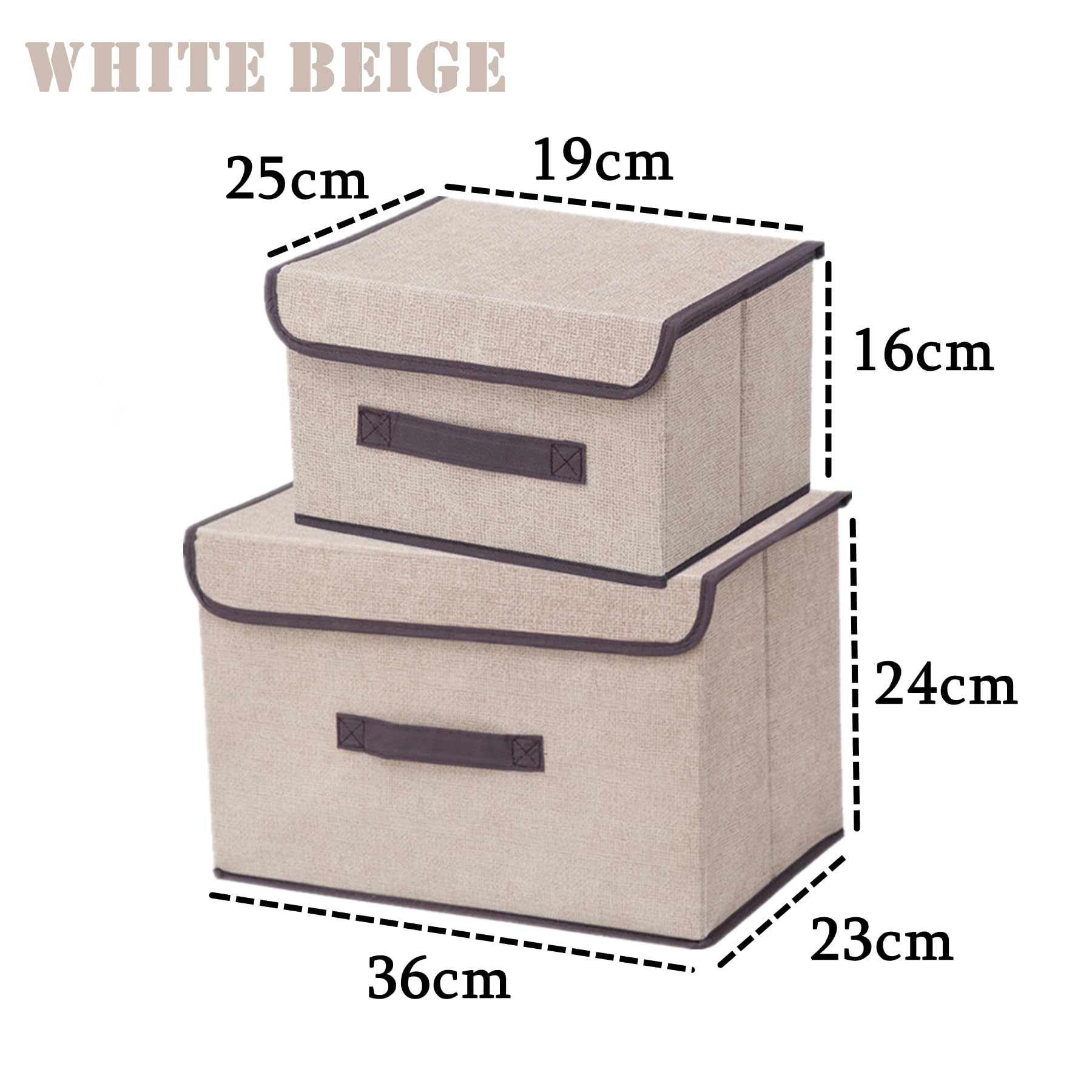 12 Stück Stoff Faltbare Aufbewahrungsboxen mit Deckel(36cm/6 Pack+26cm/6 Pack,Stoffaufbewahrungsbehälter mit Deckel,Kleiderschrank Organizer für Kleideraufbewahrung,Raumorganisation-Beige Weiß