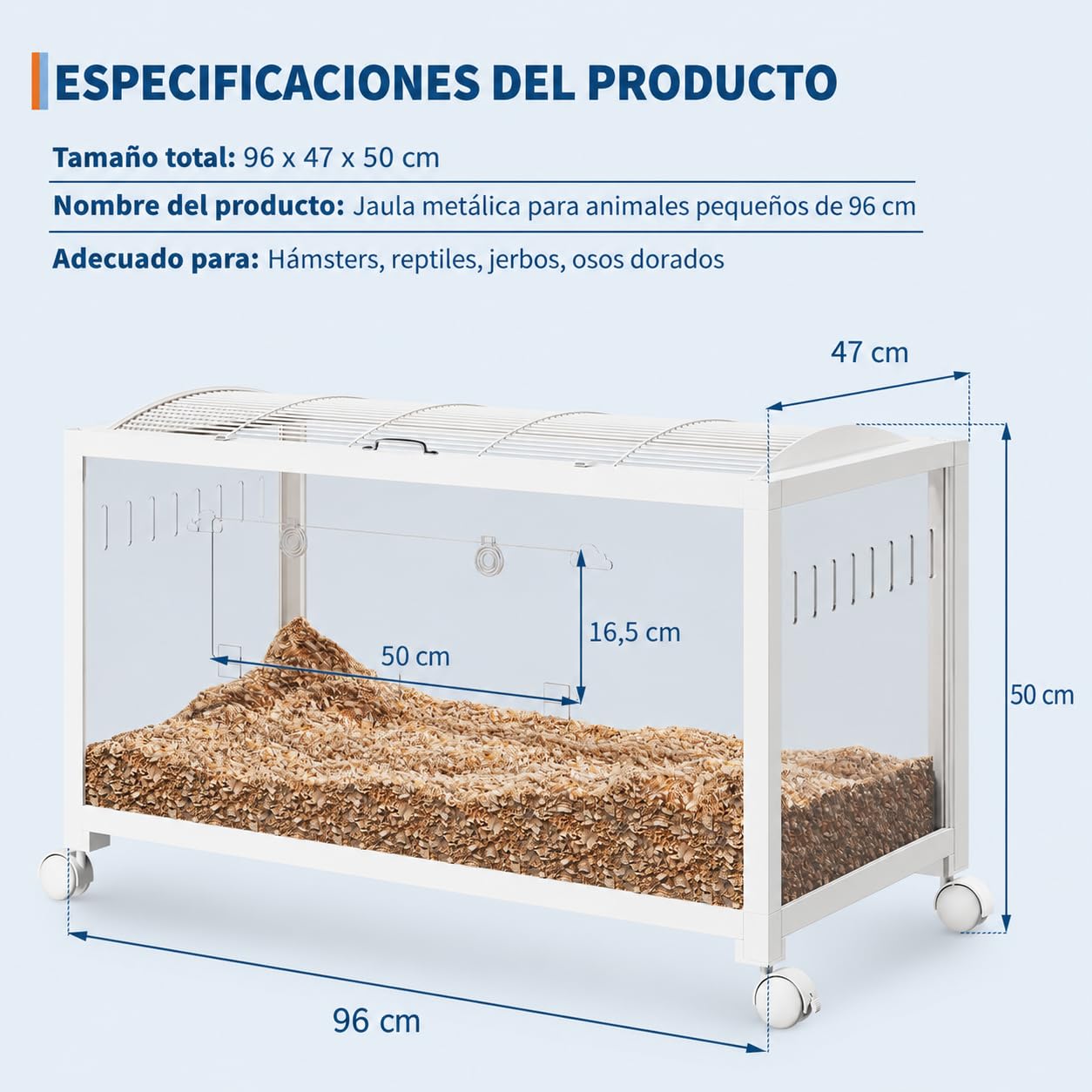 Garvee Jaula XL para Hámster Sirio 96 cm de Acrílico y Metal con Ruedas | Jaula para Hámster de Metal y Acrílico con Ruedas, Hábitat Transparente para Hámster Sirio, Jerbos y Pequeños Roedores