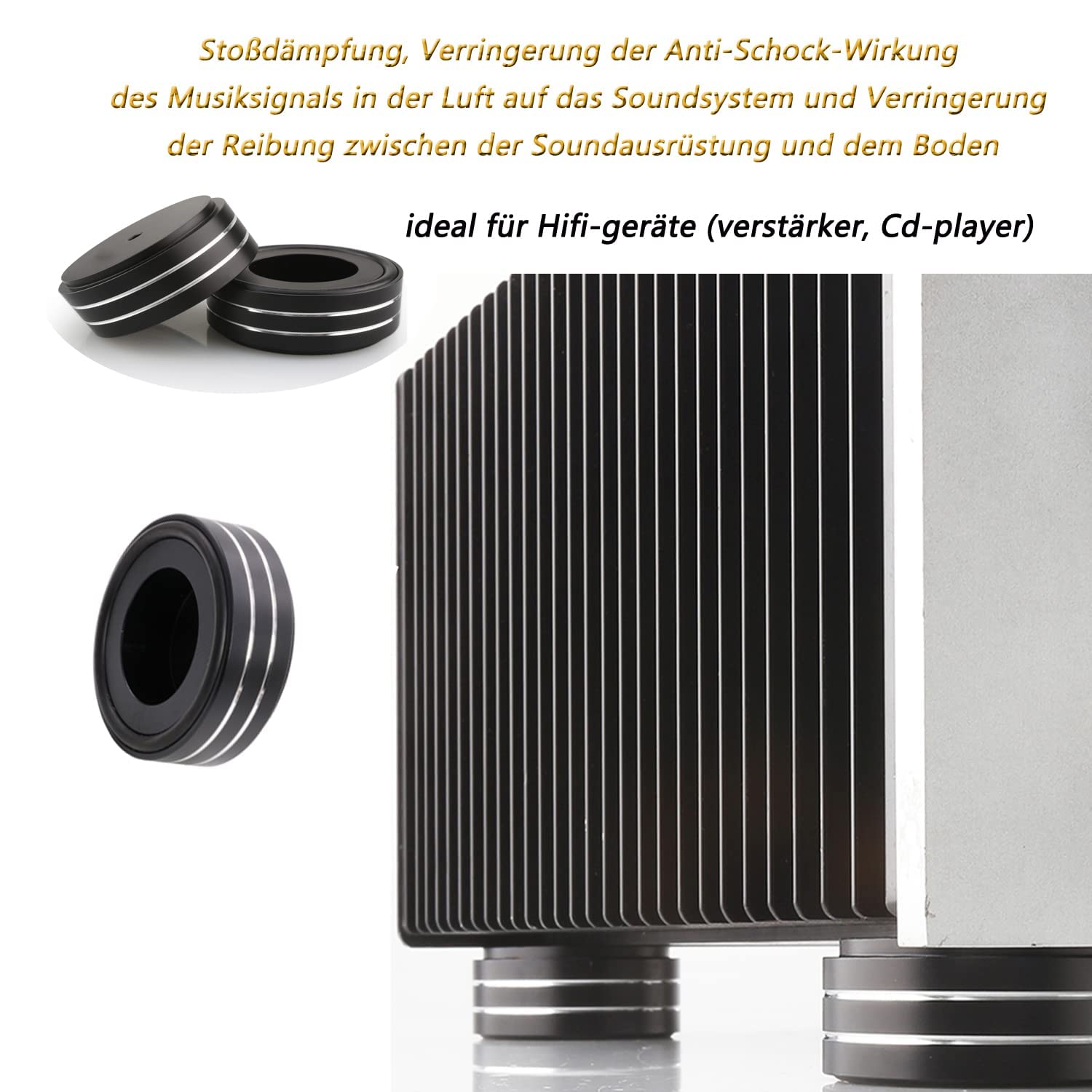 Piedini in alluminio 58x22 mm ammortizzatori vibrazioni HiFi nero con viti e anelli antiscivolo