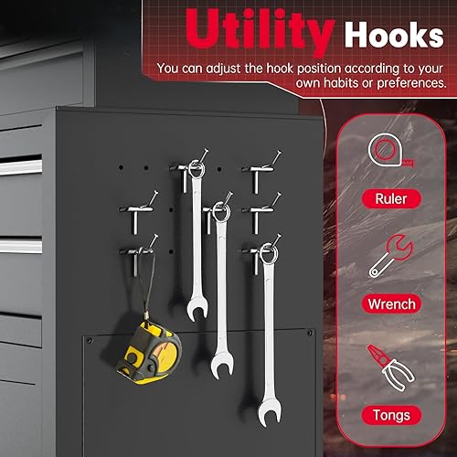 Miniatura 6 de Superday Cofre de herramientas de metal, 8 cajones con ruedas, gabinete de almacenamiento de herramientas desmontable con cerradura para garaje,