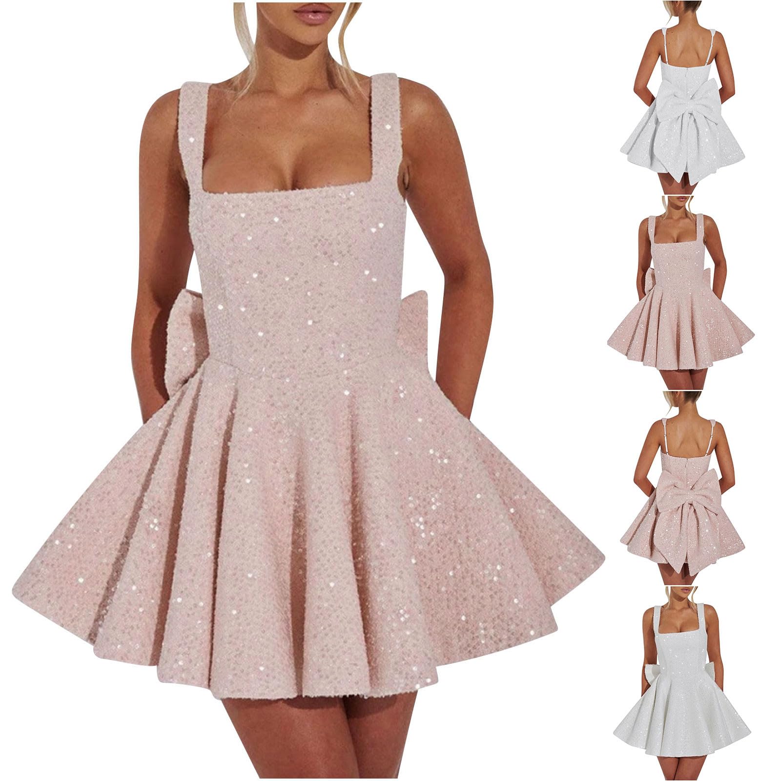 A-Linie Kleid Damen,Ärmellos Partykleid mit Fliege Swing Kleider Sexy Kurze Partykleider Tanzen Midikleider Elegant Abendkleider Korsett Kleid Cocktailkleid Wickelkleid Ballkleider