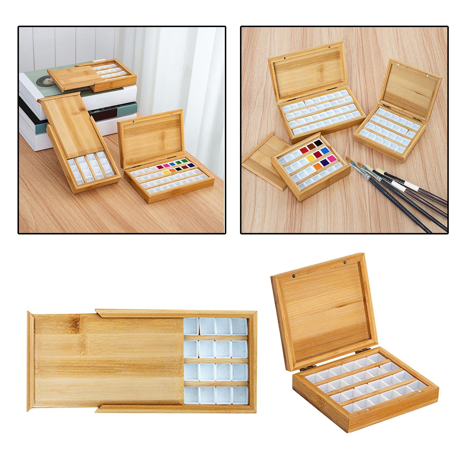 Paleta akwarelowa Paleta Drewniana paleta farb Olejnych z pokrywką Pusty pojemnik dla malarzy podróżnych (Kolor: 36 s Wysuwana)