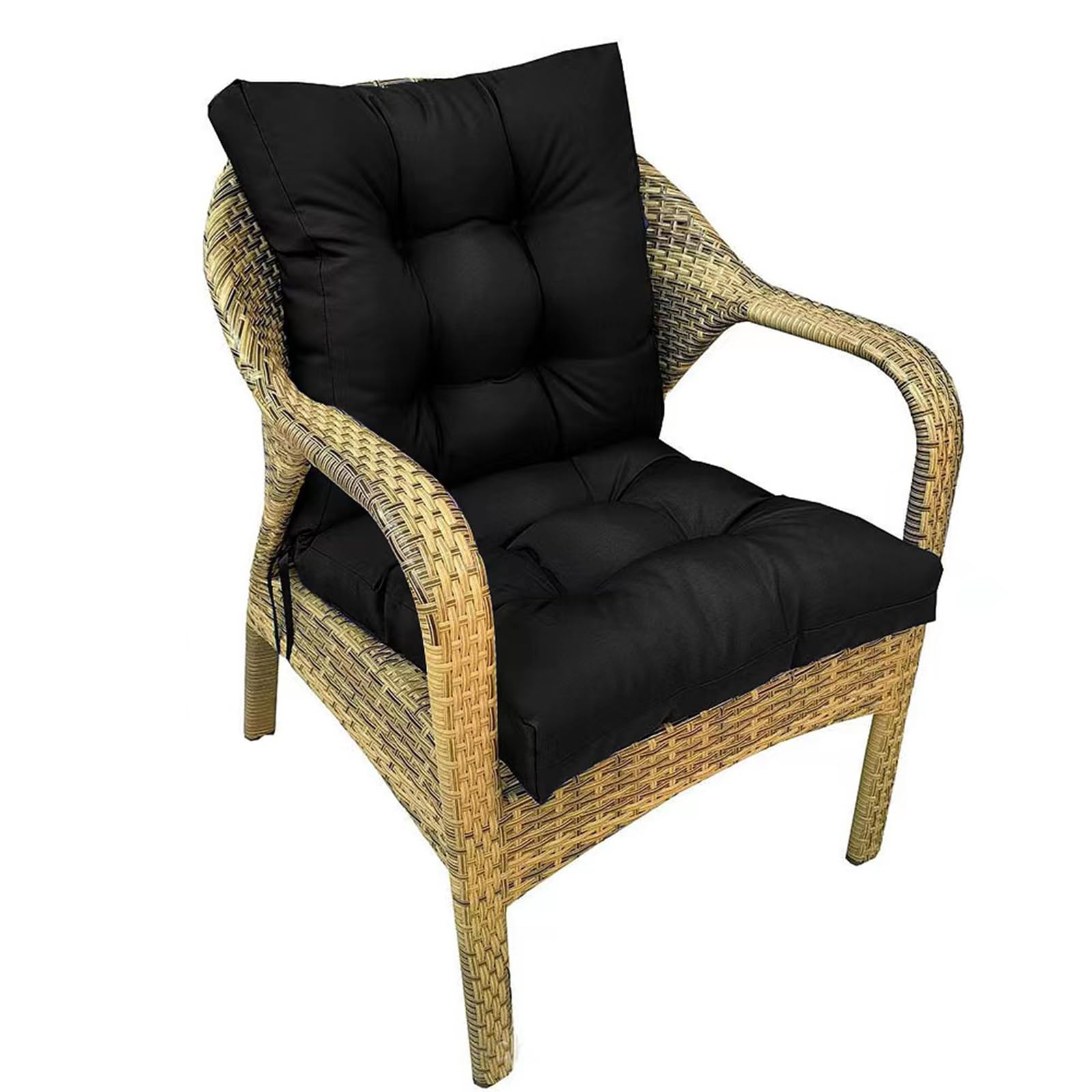 UUluhao Outdoor Chair Cushions with High Back Rocking Chair Cushion 41.7 * 20.8 * 3.9" Black Tufted Thick Patio Wicker Chair Seat Cushion for Indoor Outdoor Furniture — image 1