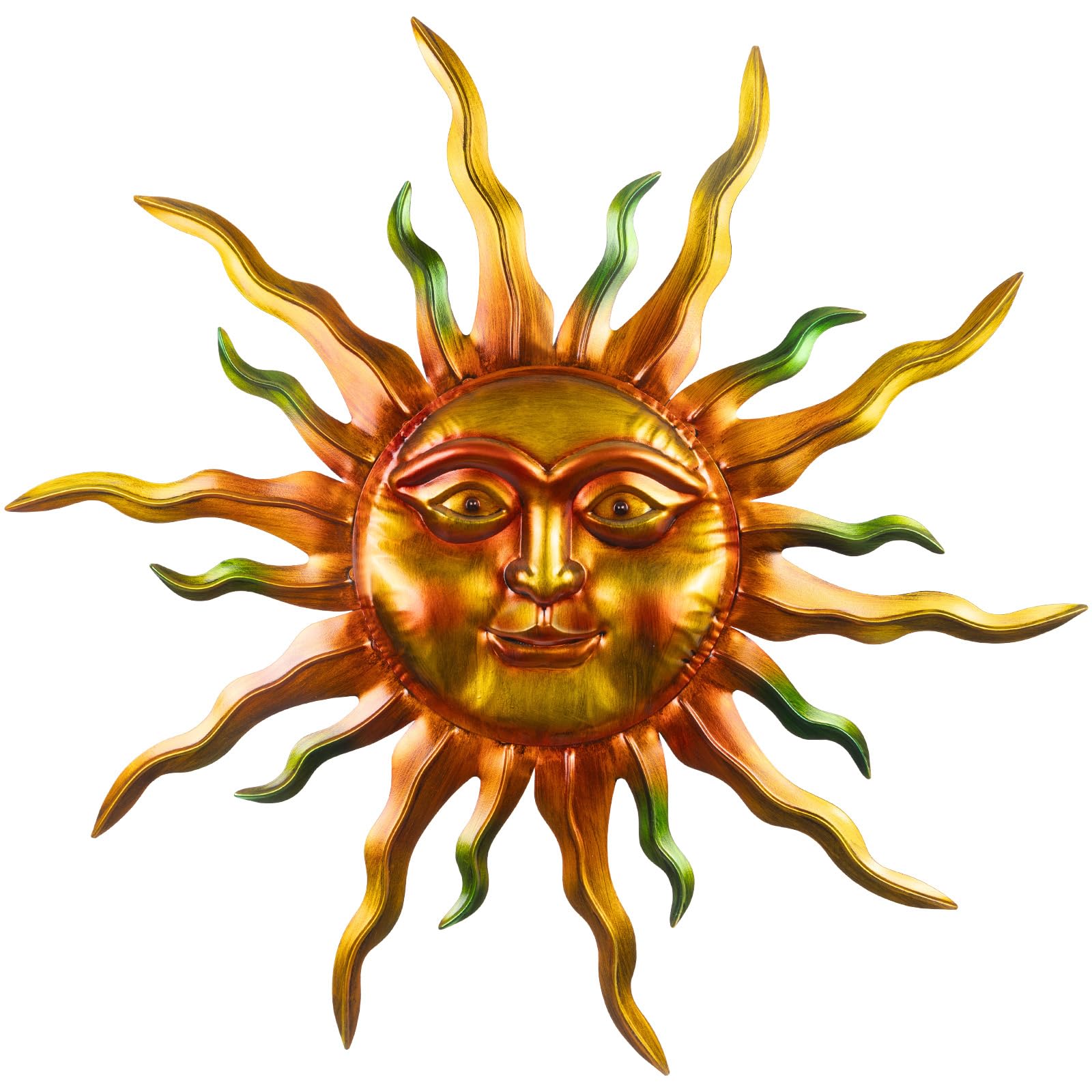 VESTCDF 30" Large Metal Wall Art Sun Outdoor, Metal Art Wall Decor Sun Face Art Decoration, Outdoor Wall Decor Large Metal, Wall Decorations for Garden Hanging for Yard Patio Garden(Green)