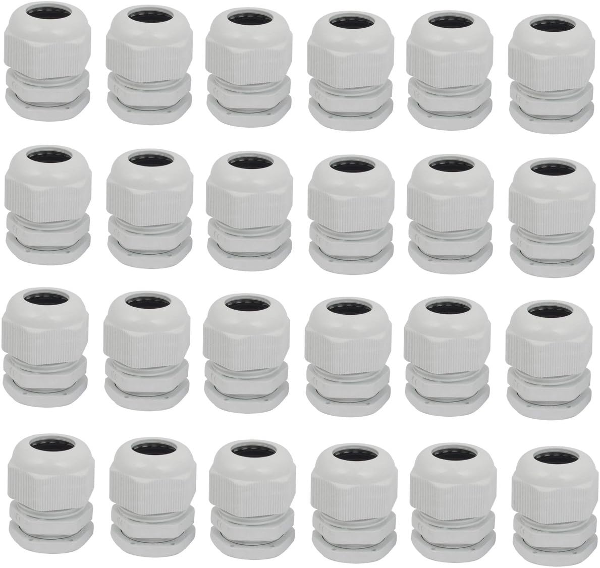 YXQ 24Pcs PG24 Waterproof Cable Gland Joints for 15-22mm Cable Adjustable Lock Nut Connector White Gery Plastic