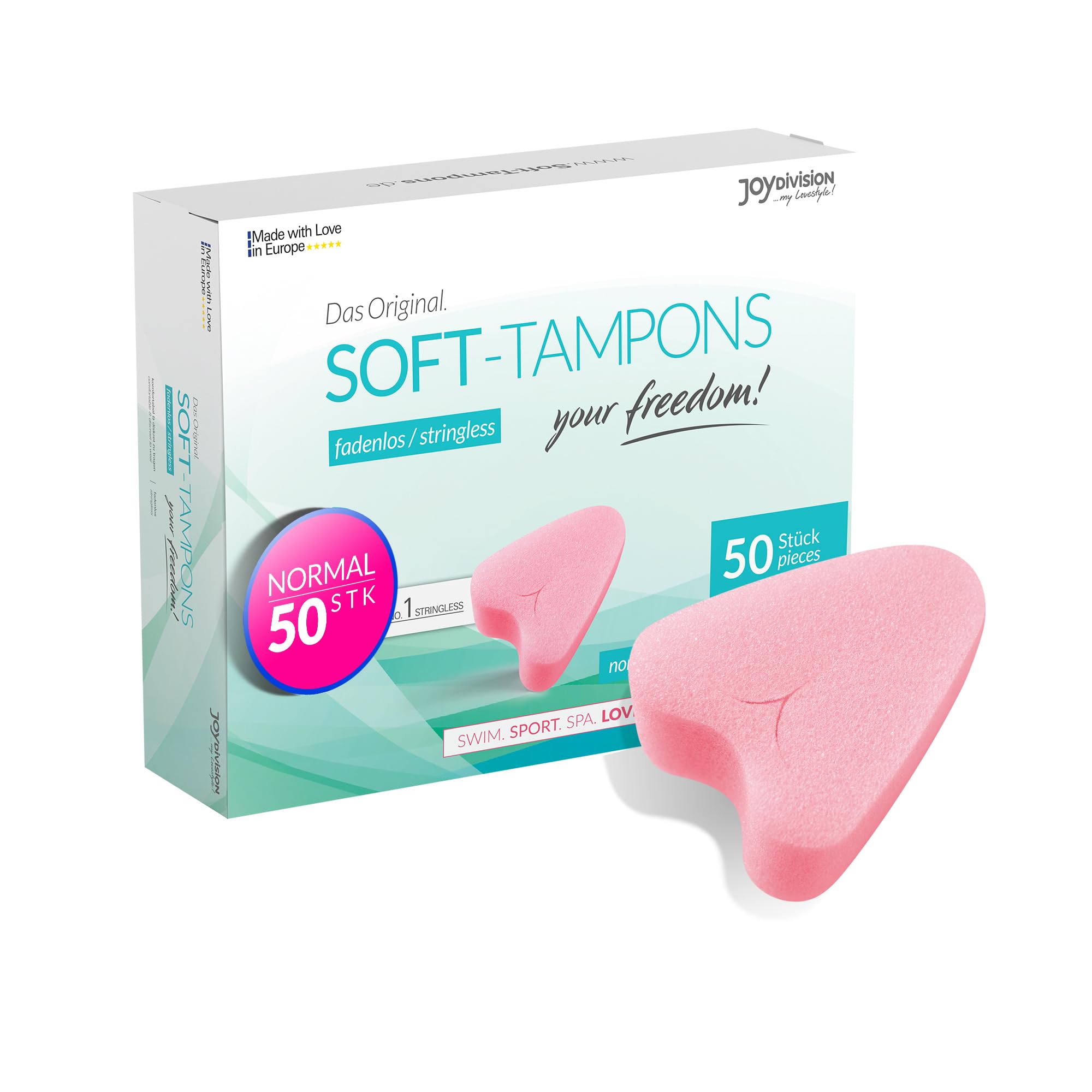 JOYDIVISION Soft-Tampons normal | 50 Stück | fadenlose Tampons Für Sport, Schwim Men & Spa | Men struationsschwämmchen ultra soft | leichtes Einführen & Entfernen | Softtampon Ohne Faden