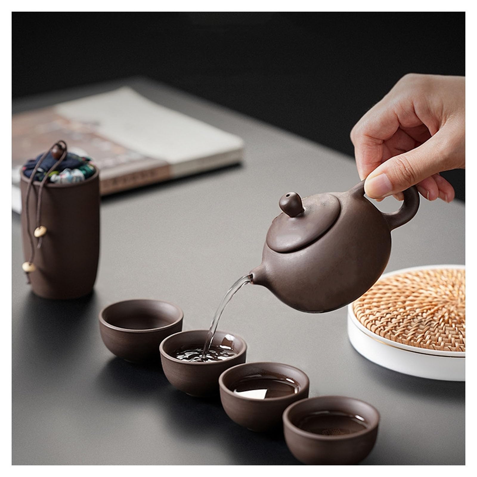 Japanisches Tee-Set, Porzellan Tragbare Teeservice,Chinesische Teekannen und Tassen Set, Traditionelle Tee-Reiseset Mit 1 Topf Und 4 Tassen Für Im Freien Zu Hause