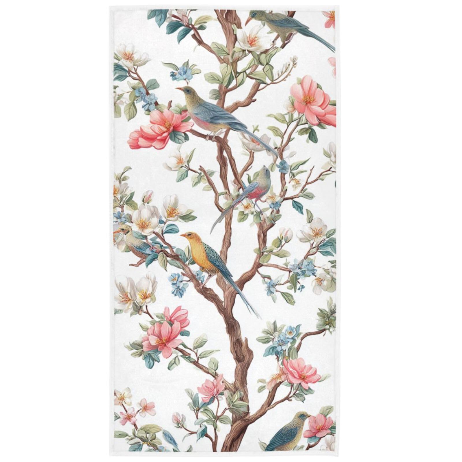 Spring Flowering Tree With Birds Flowers Hand Towels 16x30 in Spring Summer Bathroom Towel Ultra Soft Highly Absorbent Grungy Floral Small Bath Towel