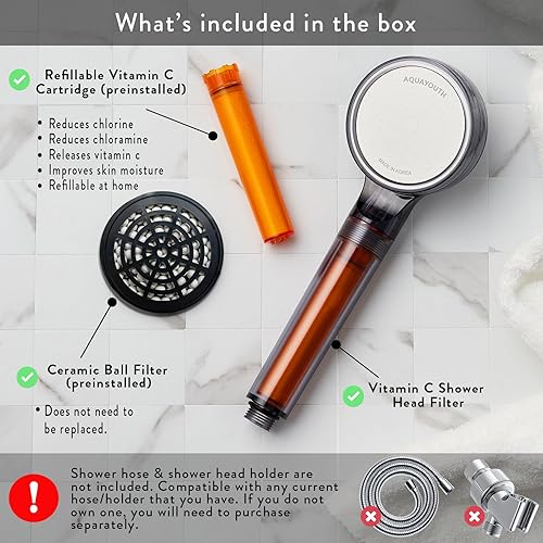 Miniatura 4 de Cabezal de ducha de mano con vitamina C  Vitamina C integrada + bolas de cerámica que reducen el cloro y la cloramina, mientras mejora la salud de