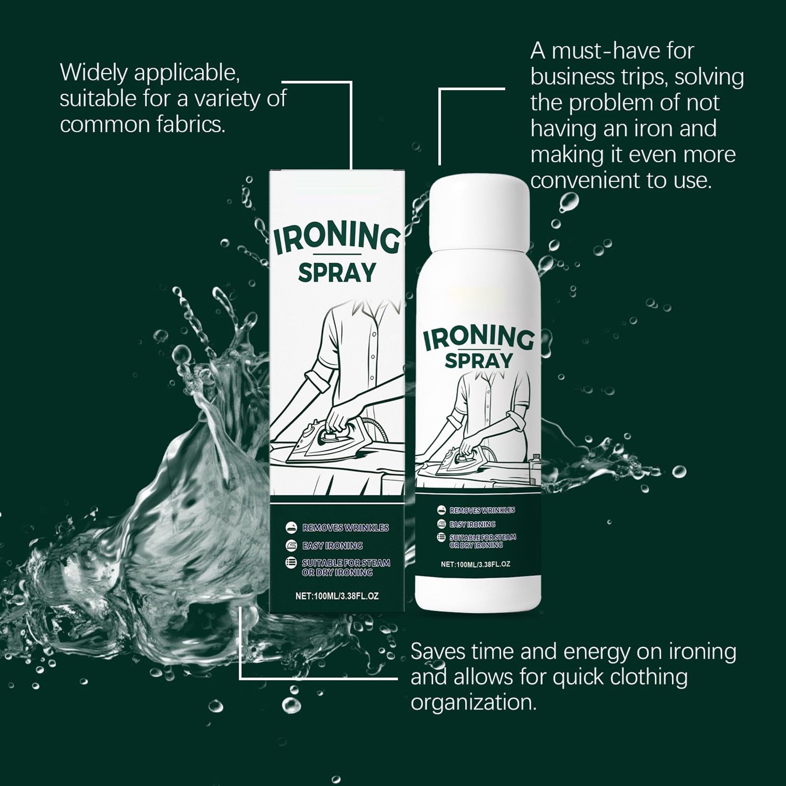 Spray Do Prasowania, Szybko Usuwa Zmarszczki, 100 Ml, Mgiełka Przeciwzmarszczkowa, Antystatyczny Spray Do Żelaza, Zmniejsza Elektryczność Statyczną, Idealny Bawełny Len Poliester Wełna Jedwab