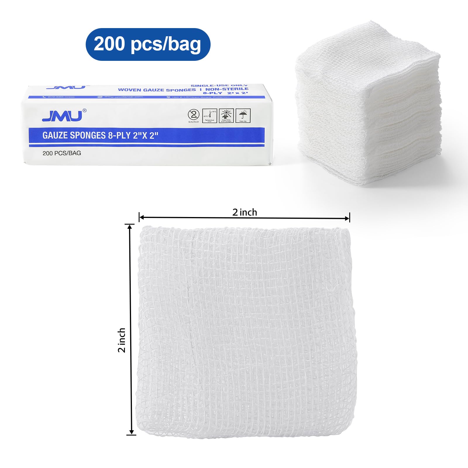 JMU 200 Woven Gauze Sponges 2x2, 8-Ply Non-Sterile Guaze Pads — Amazon image 6