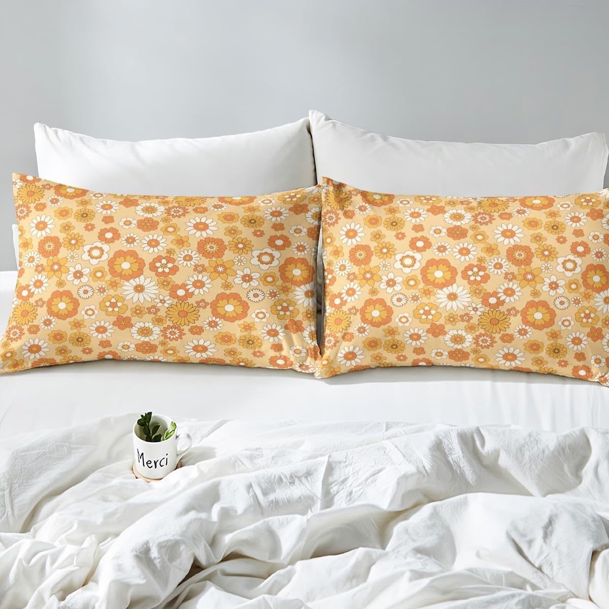 60S 70S Retro Floral Bed Sheets Queen Beige Groovy Flowers Bedding Set Colorful Hippie Sheet Set For Kids Girls Teen Vintage Bohemian Colorful Blossom Fitted Sheet + Flat Sheet + 2 Pillow Cases