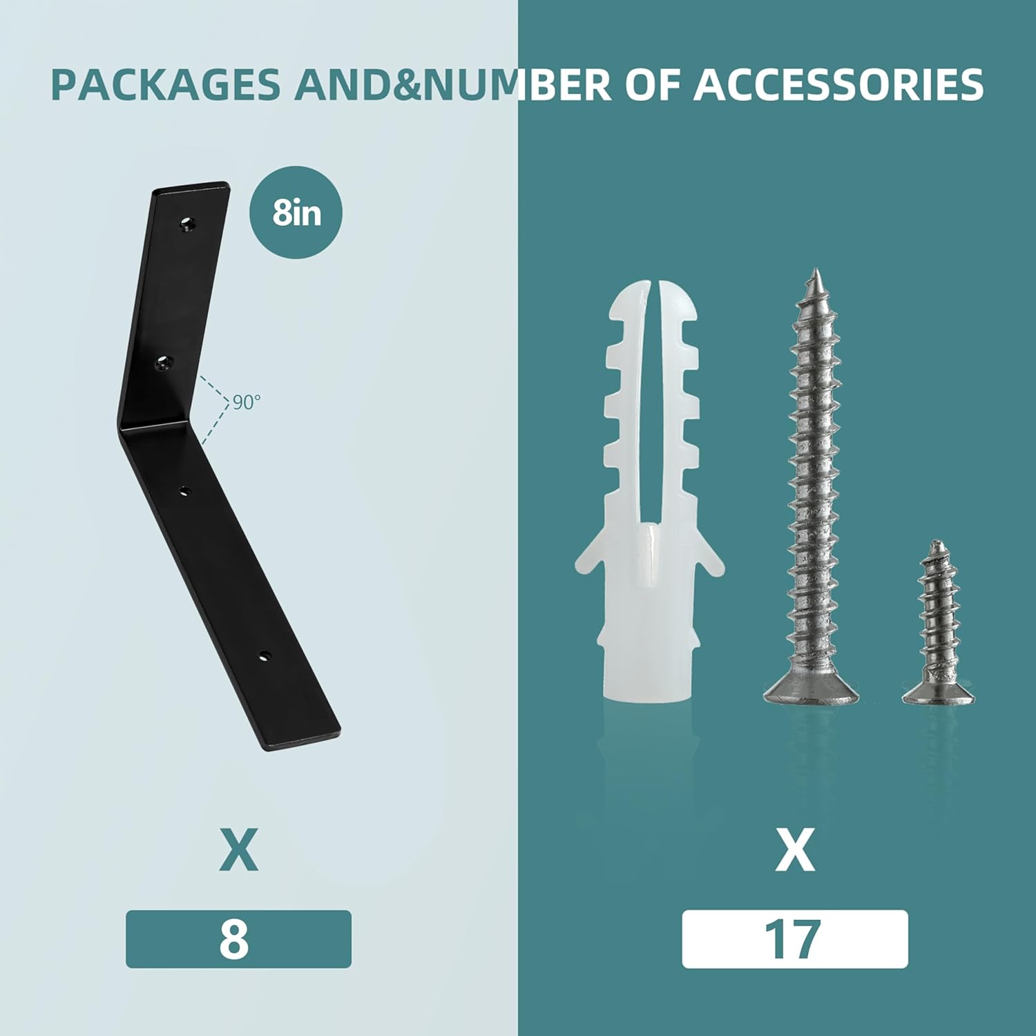 HEART ART 8 Pack Shelf Brackets 8 inch,L Brackets for Shelves,Black Heavy Duty Metal Shelf Brackets,8”x4”x1.4”