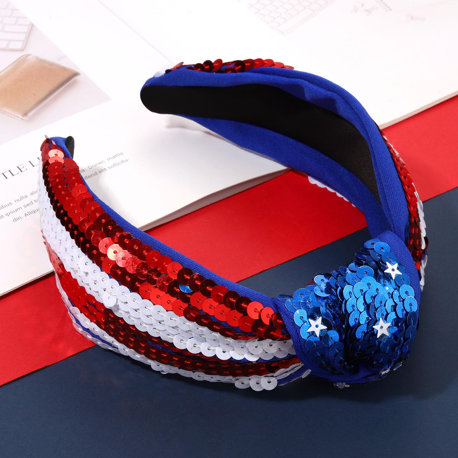 4th of July Headbands Outfits for Women Red White and Blue Headbands Sequin USA Patriotic American Flag Headband Fourth of July Hair Accessories Independence Memorial Day Outfits Gifts - Image 8