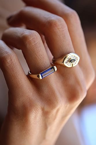 Miniatura 5 de 14k Solid Gold Evil Eye Ring - 14k Gold Sapphire Evil Eye Statement Ring for Women - 14k Solid Yellow Rose or White Gold Fine Jewelry