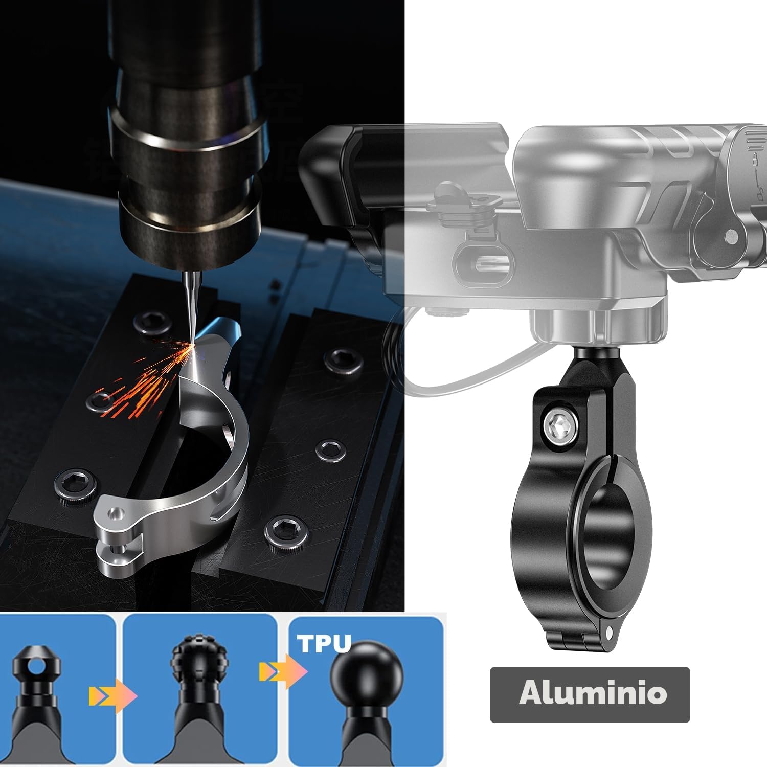 iMESTOU Aluminio Soporte Móvil Moto con USB Cargador, Carga Rápida Soporte Movil USB C para Moto, Compatible con Teléfonos de 5.4" a 7.2" de Hasta 15 mm de Grosor, se Adapta a Manillares de 12 a 32 mm