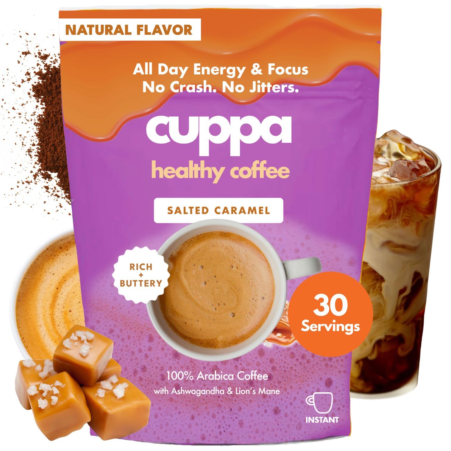 Cuppa Salted Caramel Healthy Mushroom Insant Coffee with Lion's
