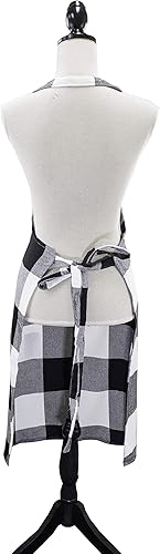 Miniatura 3 de Fennco Styles Delantal de algodón a cuadros de búfalo blanco y negro para cocina y hogar (24 x 36 pulgadas), Negro -