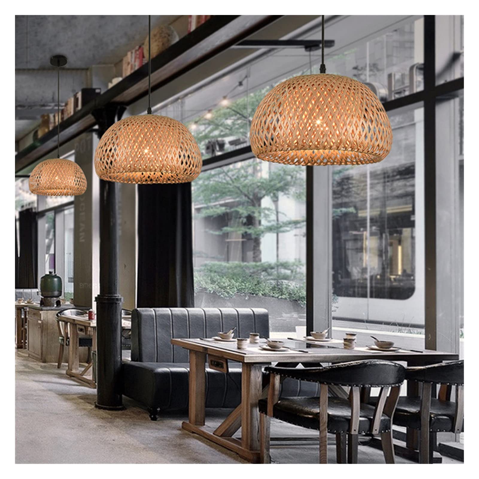 Kronleuchter, E27, modern, schlicht, Rattan-Lampe, handgefertigt, Bambus-Kronleuchter, Retro, Café, Bar, Lounge für Garten, Restaurant, Schlafzimmer (Gehäusefarbe: 38 x 20 cm, Größe: keine