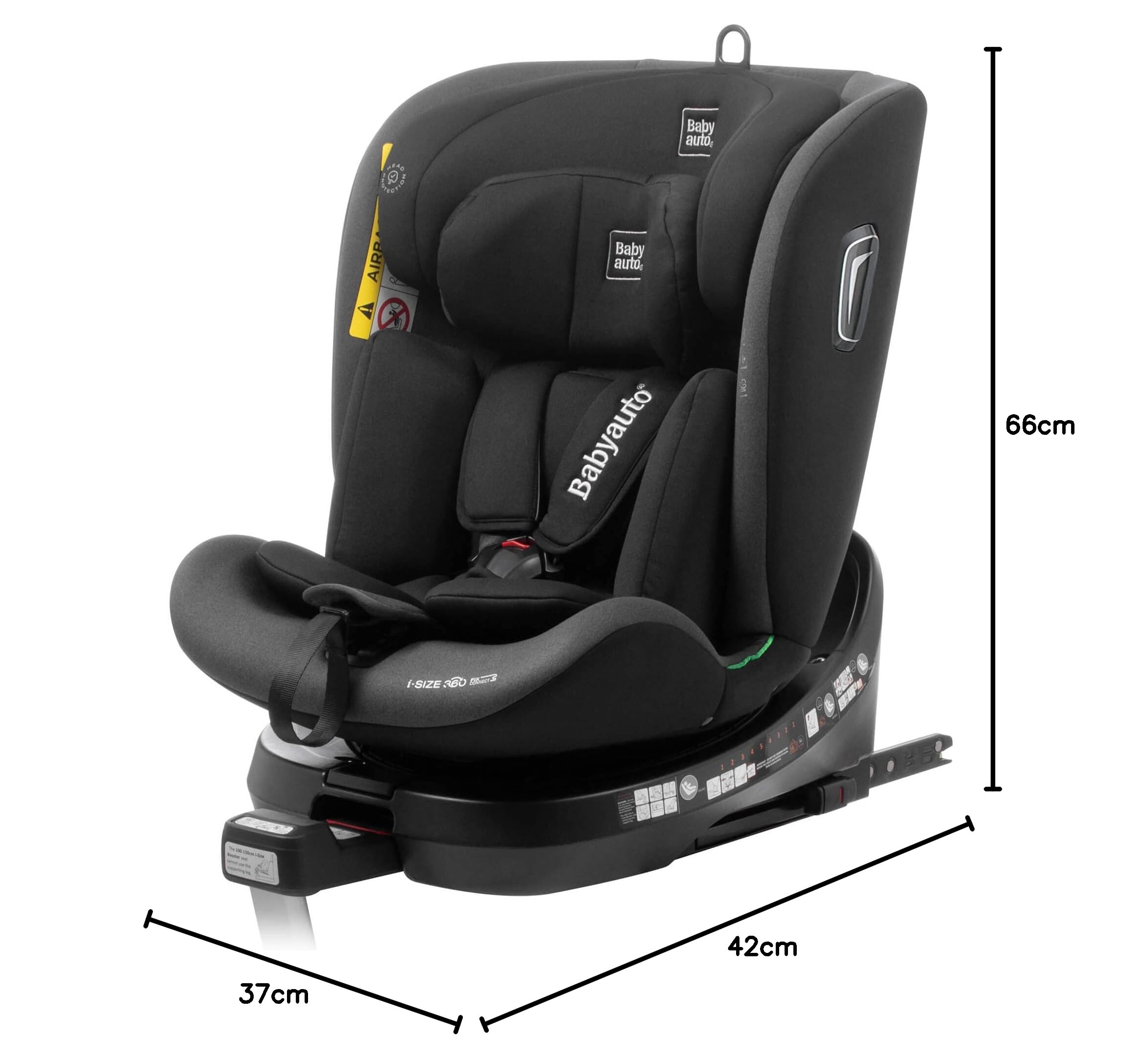 BABYAUTO - Aitana Baby Autositz 360° Drehbar ISOFIX mit Stützfuß - Kinder Autositz Gruppe 0+/1/2/3 (0-36 kg/0-12 Jahre) Autositz mit iSize - 5-Punkt-Sicherheitsgurt - Schwarz/Anthrazit