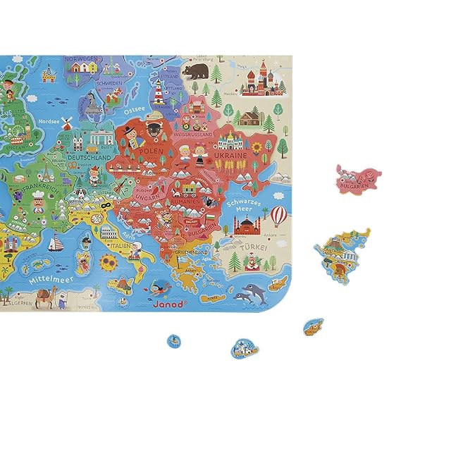 Foto 3 de 5 de Janod - Mapa Europa Magnético de Madera - 40 imanes - Puzzle Educativo Geografí - para Colgar en la Pared