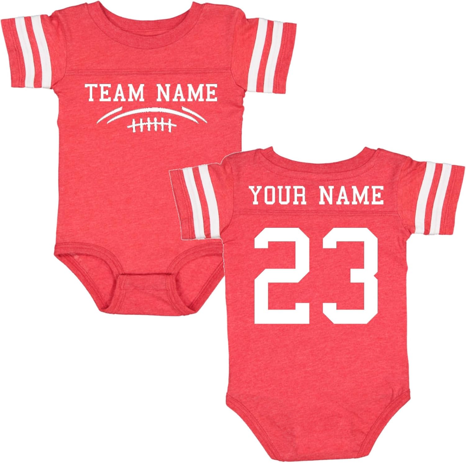 Rocket Bug Custom Team Cotton Football Sport Jersey Baby Bodysuit Personalized with Name and Number - Front & Back