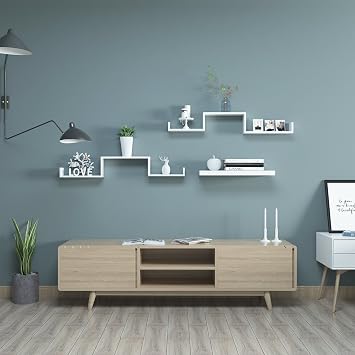 Songmics Wall Shelves, Set of 3, U Shaped Floating Shelves, Very Glossy Surface, Creative Ideas, Storage Shelf Made from Mdf, White Lws40Wt