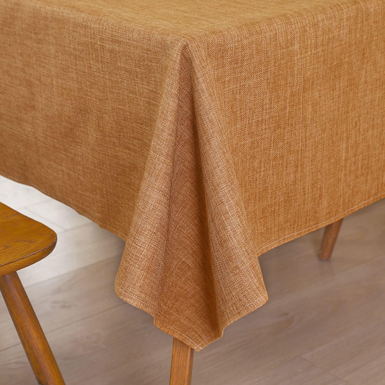 Nappe Rectangle Brun en Lin pour Repas Entre Amis 150 x 250 cm