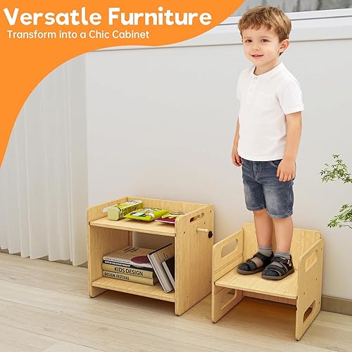 Miniatura 6 de Acenova Montessori - Juego de mesa de destete y silla, mesa de madera para niños pequeños con gancho, muebles Montessori para leer, aperitivos,