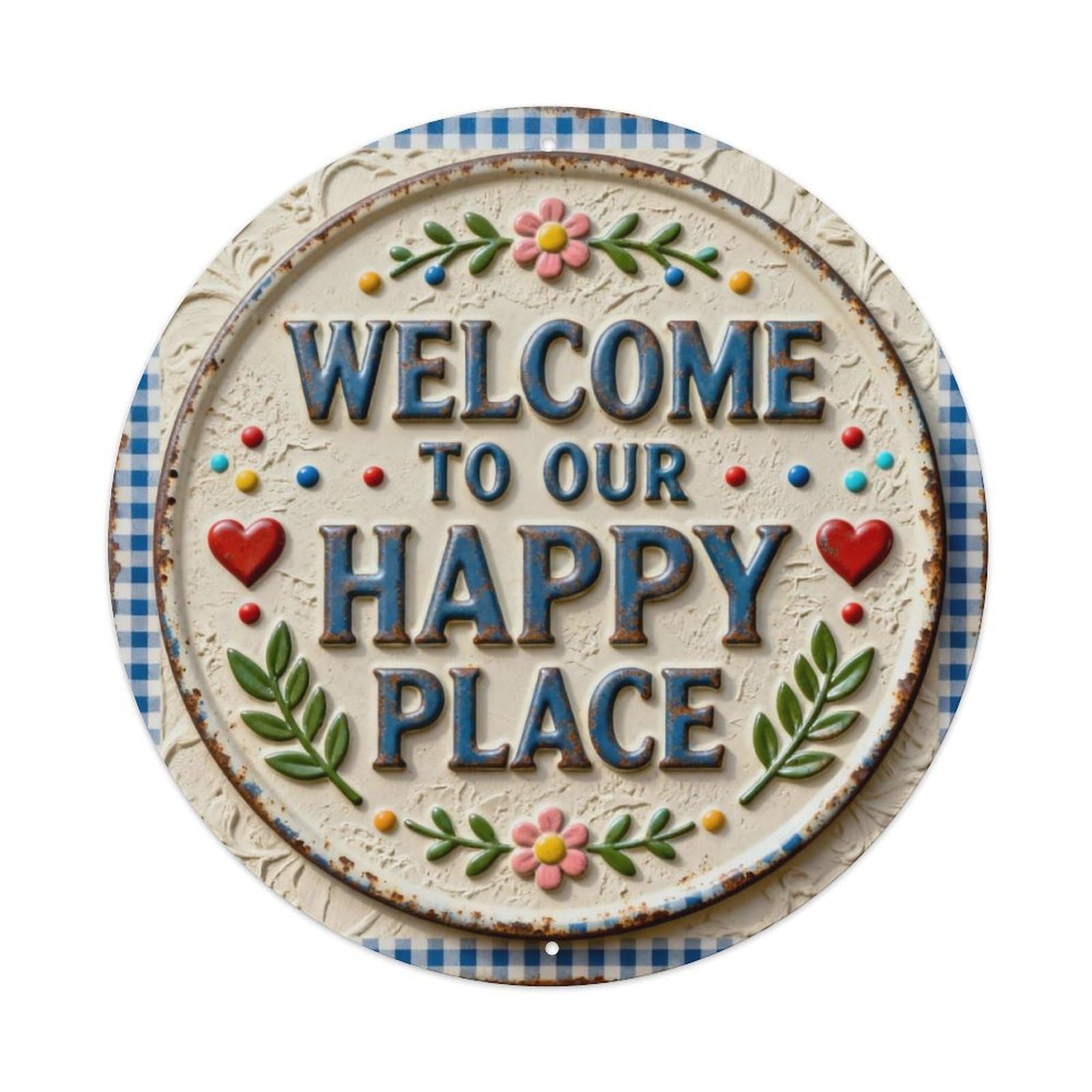 WELCOME TO OUR HAPPY PLACE Metal Tin Sign Plaque