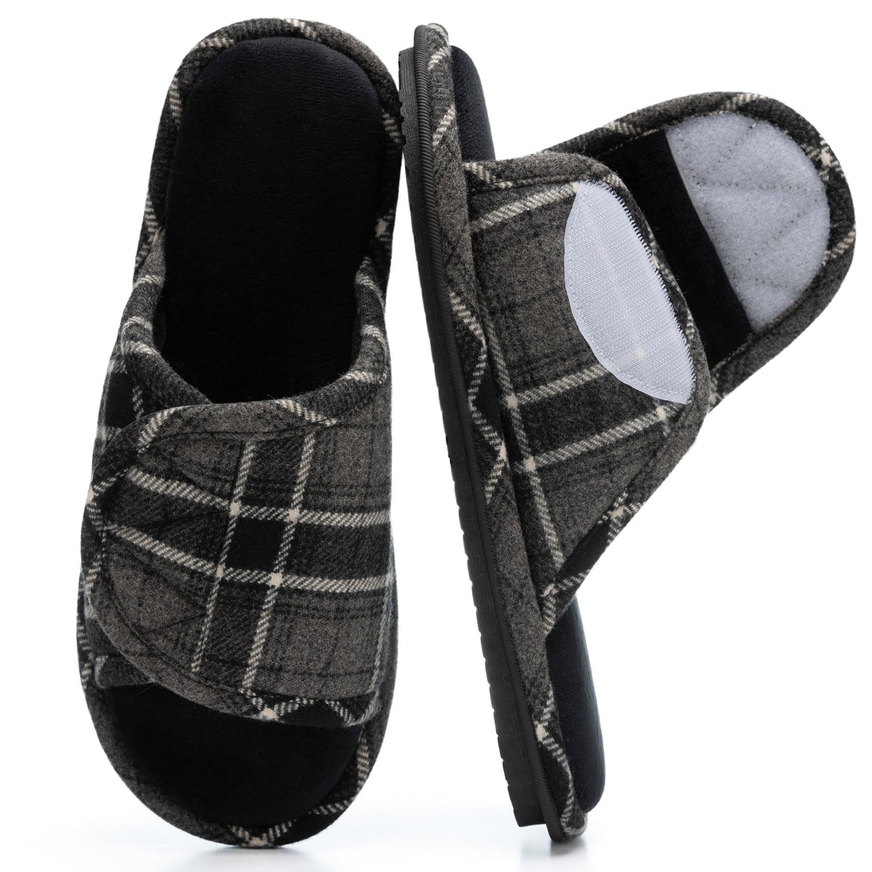 Adjustable Open-Toe Mens Slippers Memory Foam House Slippers with Non-Slip Soles Indoor and Outdoor Shoes Gifts for Men