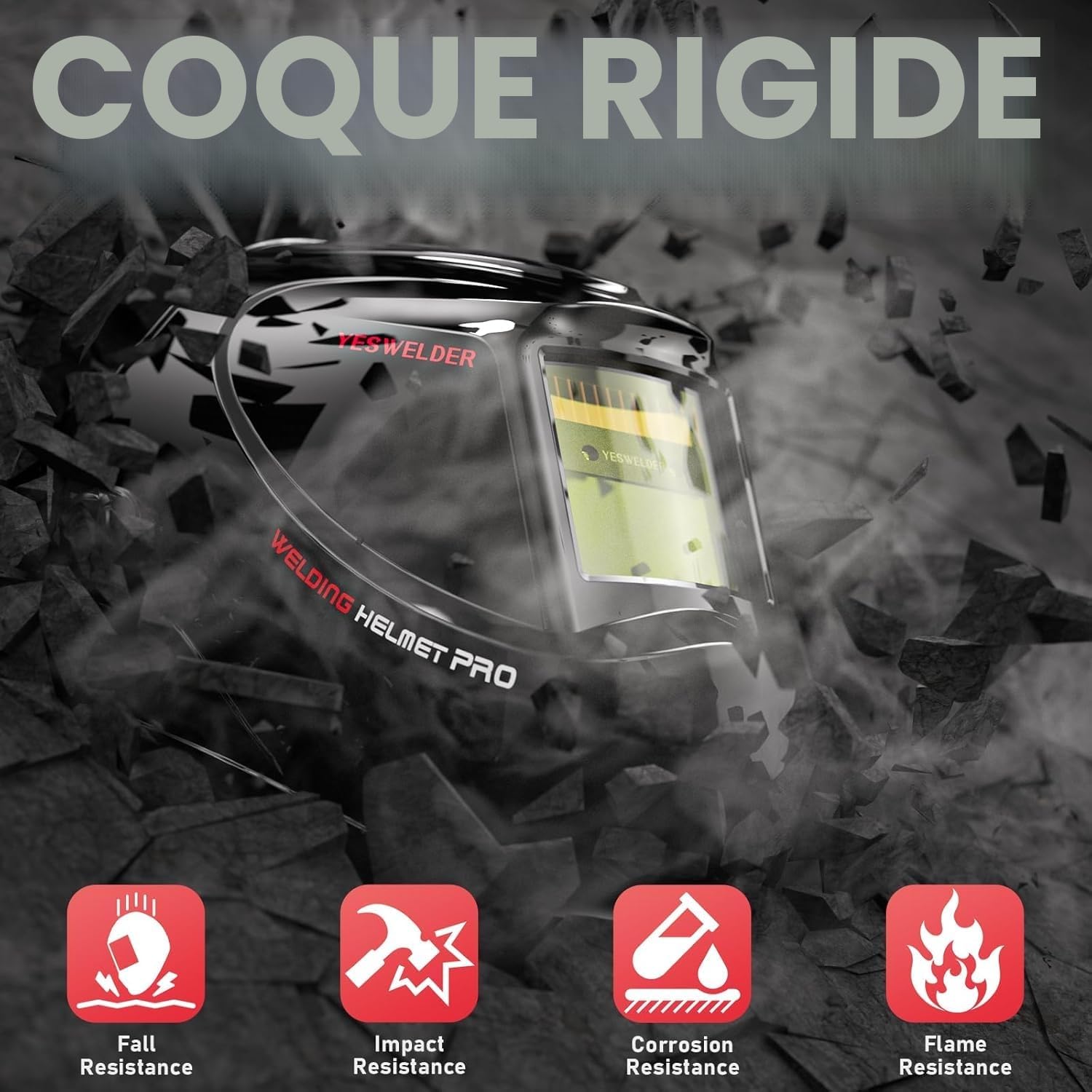 YESWELDER Masque Soudure Couleur Vraie 92.5x42.5mm, Casque Soudure Auto-Obscurcissant Filtre Anti-Lumière Bleue Réponse 1/30000s, Masque de Soudage 4/9-13 pour MIG Arc TIG