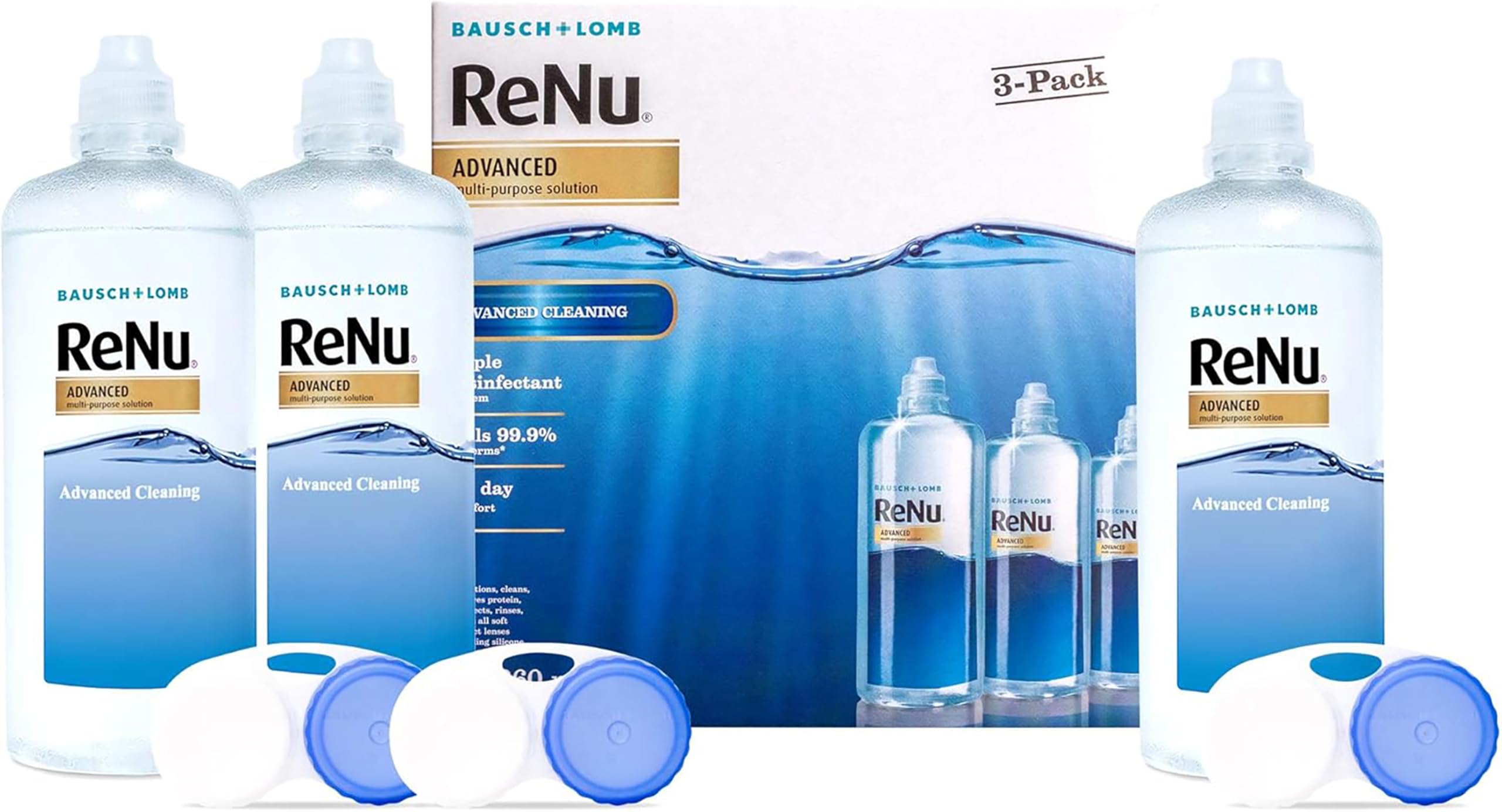 ReNu Advanced Contact Lens Solution, 3 x 360 ml, Lens Case Included