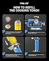 Vista 7 de RAVS DUAL Flame Mode Butane Torch Lighter, Refillable Kitchen Torch with Adjustable Flame & Safety Buckle, Premium Metal Food Torch for Cooking