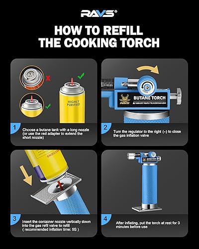 Miniatura 8 de RAVS Linterna de butano con 2 modos de llama, encendedor de cocina para Creme Brulee, mini linterna con llama ajustable, antorchas de soldadura
