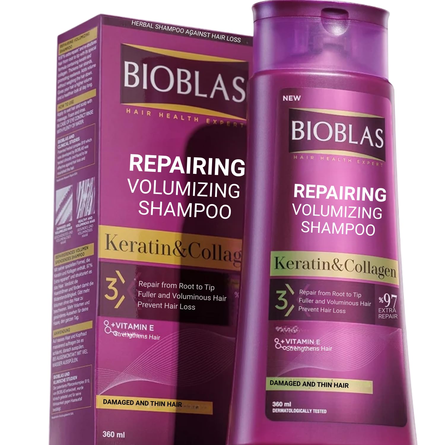 Bioblas Repairing Plumping Anti-Hair Loss Shampoo Keratin Collagen 360 ML