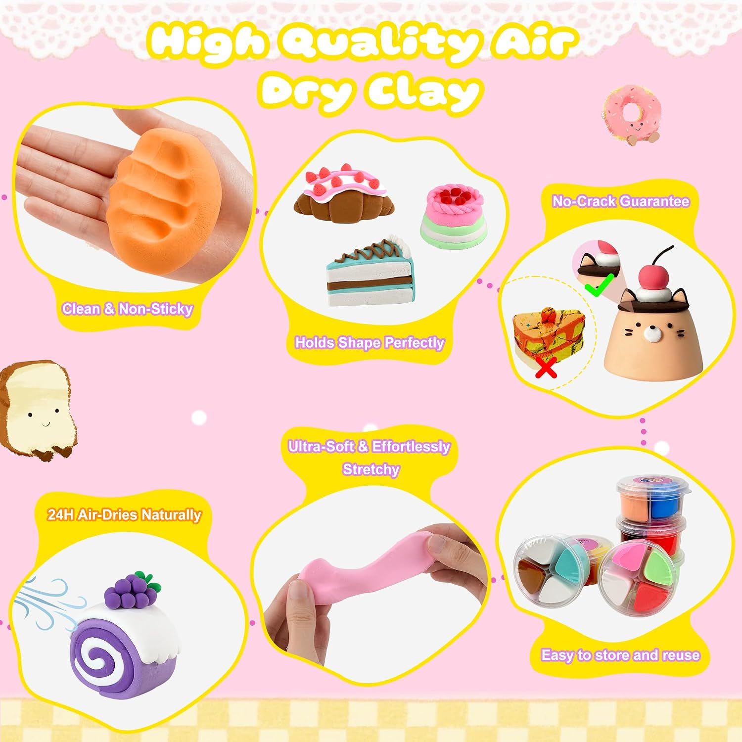 Nicella Air Dry Clay Kit, 12 Cakes Modeling Clay for Kids, Model Magic with Sculpting Tools and Tutorials, Safe & Non-Toxic, DIY Arts & Crafts School Projects, Home Party Favors for Boys & Girls