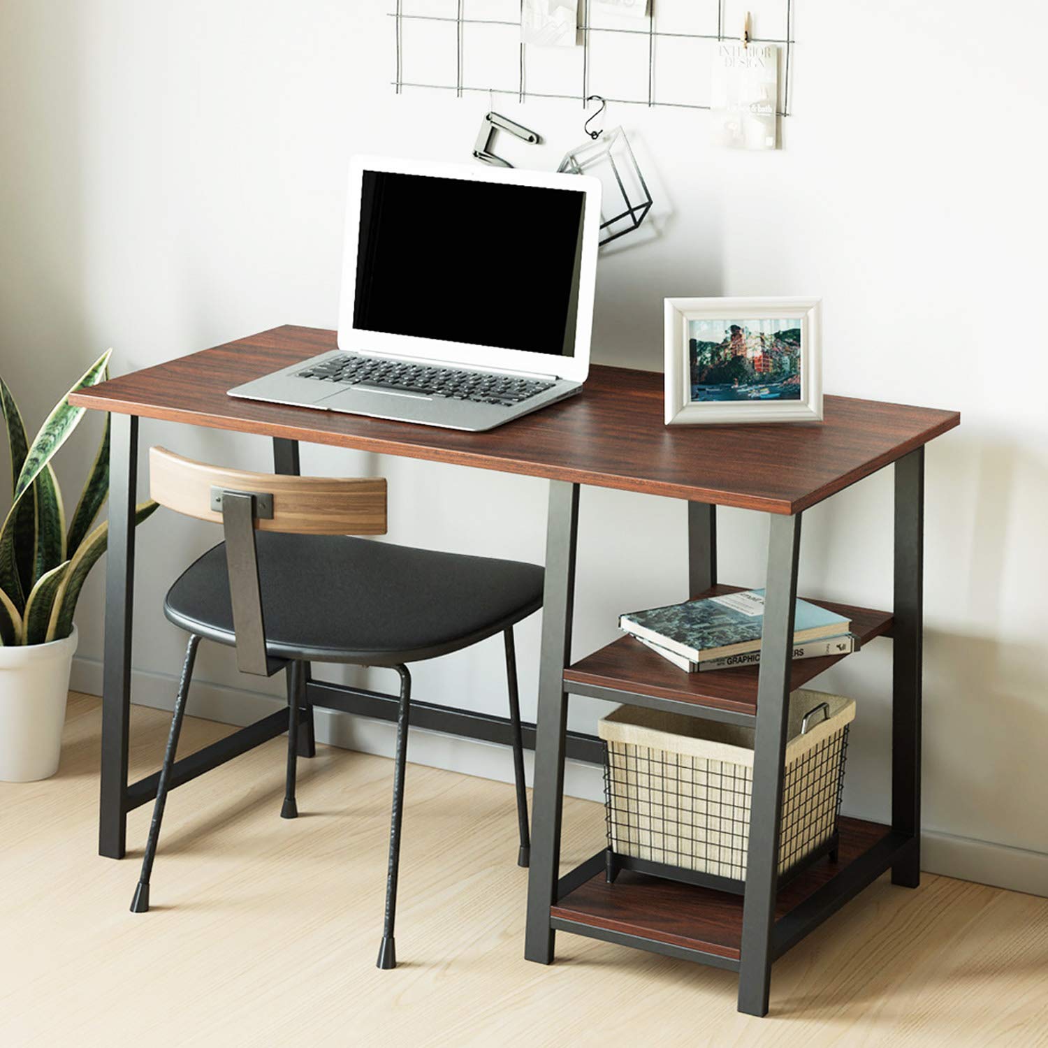 IRONCK Computer Desk with Shelf, 47" Office Study Desk for Home Office, with 2 Storage Shelves on Left or Right, Stable Metal Frame