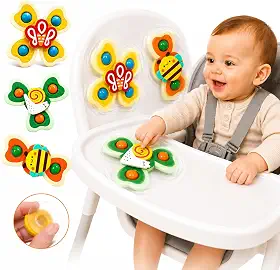 Kit Sensorial de Spinners Chocalhos para Bebê com Ventosa 3 Modelos Diferentes Brinquedo Giratório Colorido Interativo no Banho Plástico Atóxico Livre de BPA 3+ Meses