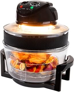 LIVIVO 17L Halogen Oven Cooker with Self-Cleaning 1400W Element and Easy Analogue Controls, Accessories Including Extender Ring, Racks and Tongs (Black)