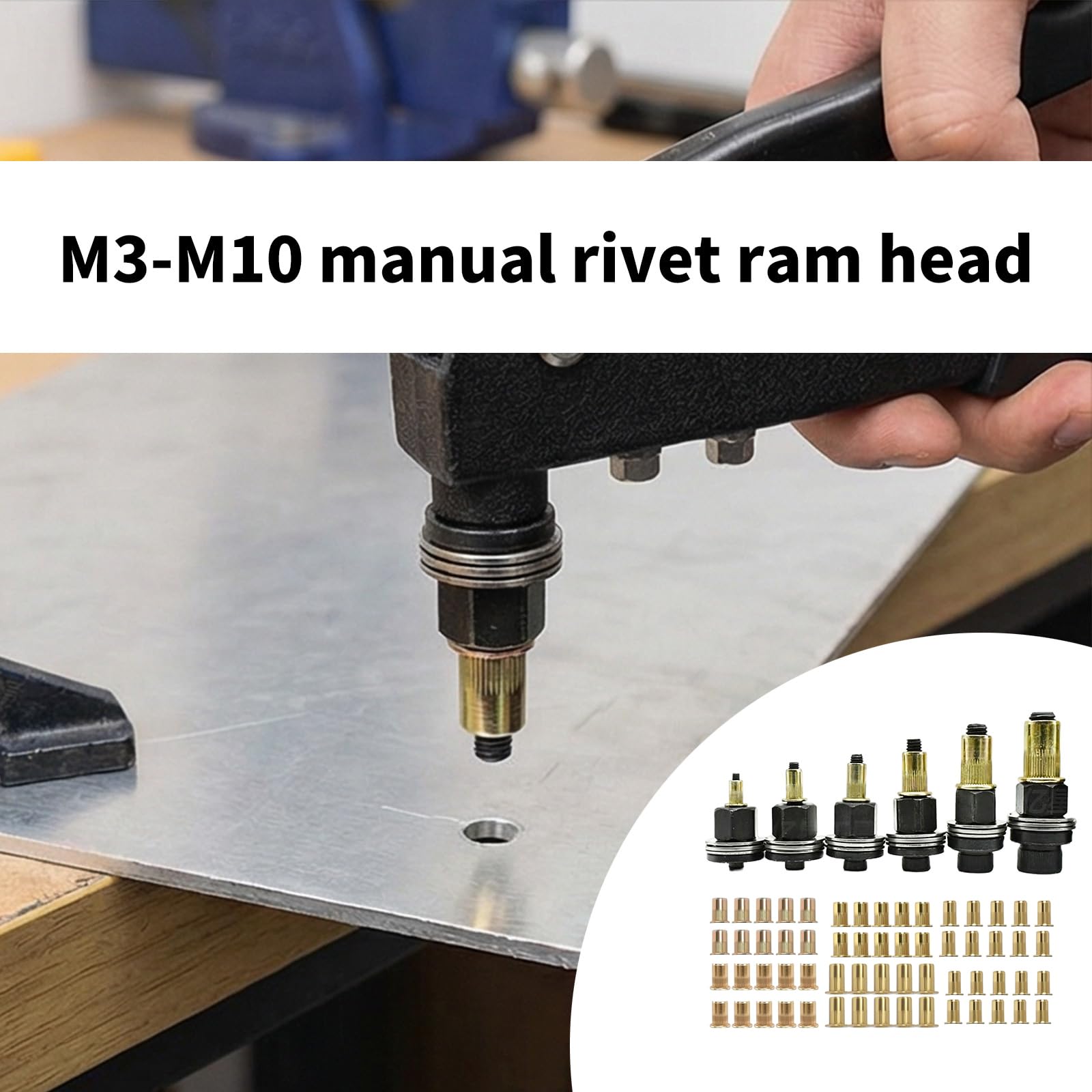 Rivetto manuale per 3-10 elementi di fissaggio in acciaio al carbonio con impugnatura ergonomica, strumento rivettatrice manuale ideale e manuale