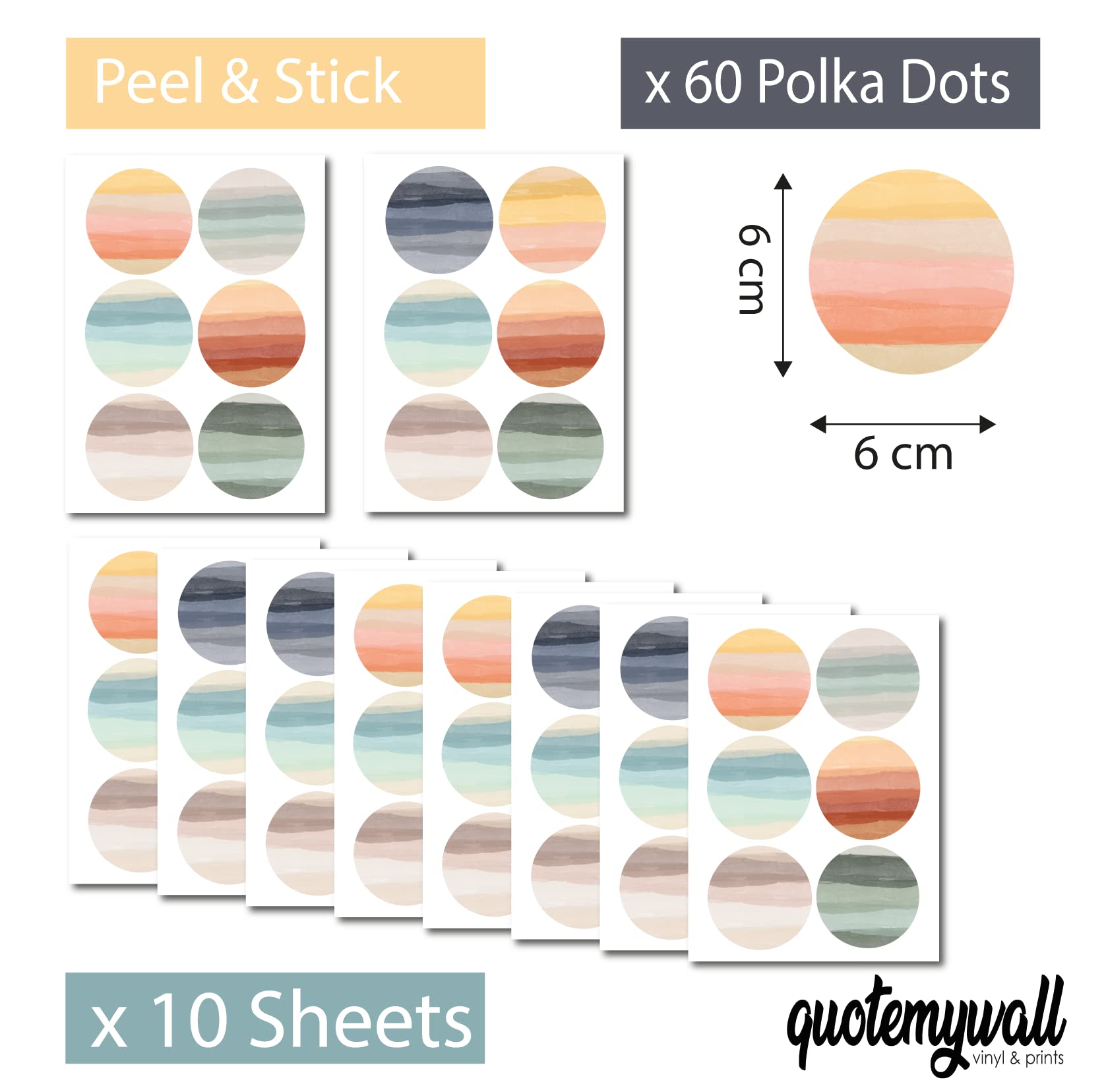 Stickers Muraux RoomMates à Pois Aquarelle - 2 Sets De 60, Peel And Stick, Multicolore