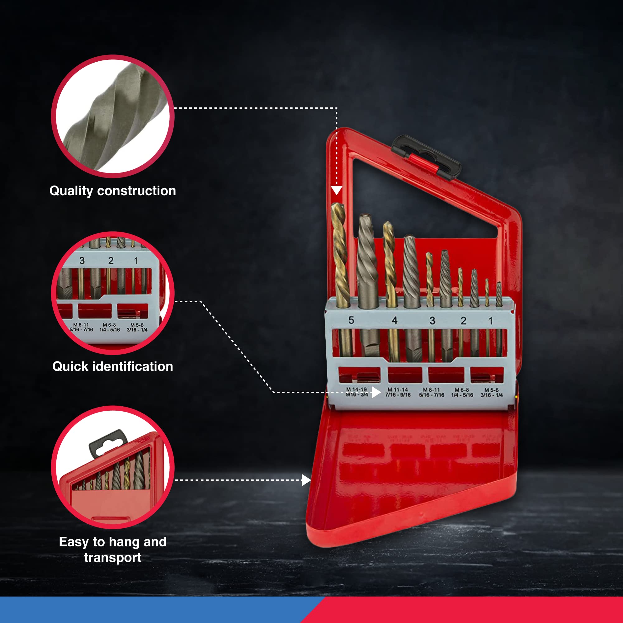 NEIKO 01925A ScrewExtractor And LeftHand DrillBit Set