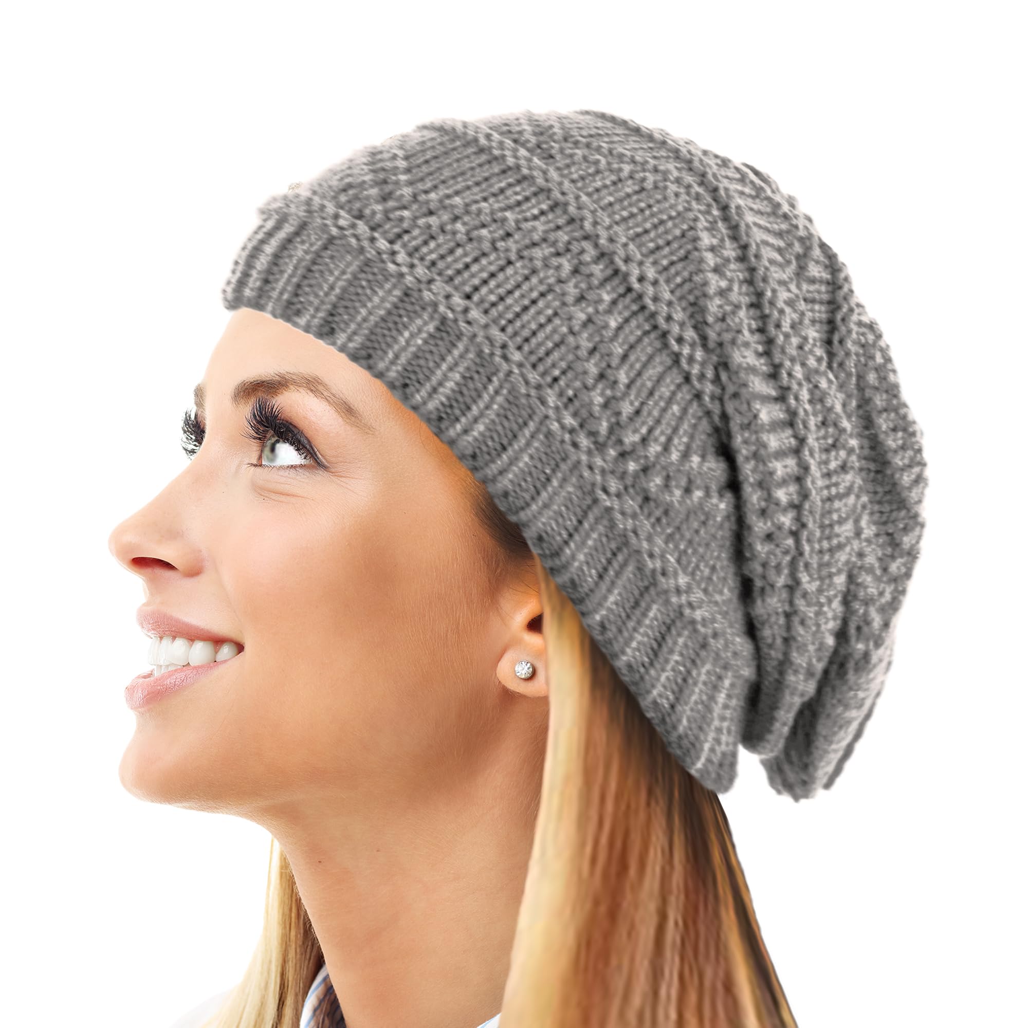 TOSKATOK Ladies Knit Slouch Winter Hat/Beanie -Grey-A