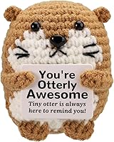 LUCREIGN Handmade 3-Inch Crochet Sea Otter Doll with 'You're Otterly Awesome' Card - Adorable Positive Desk Decor Gift